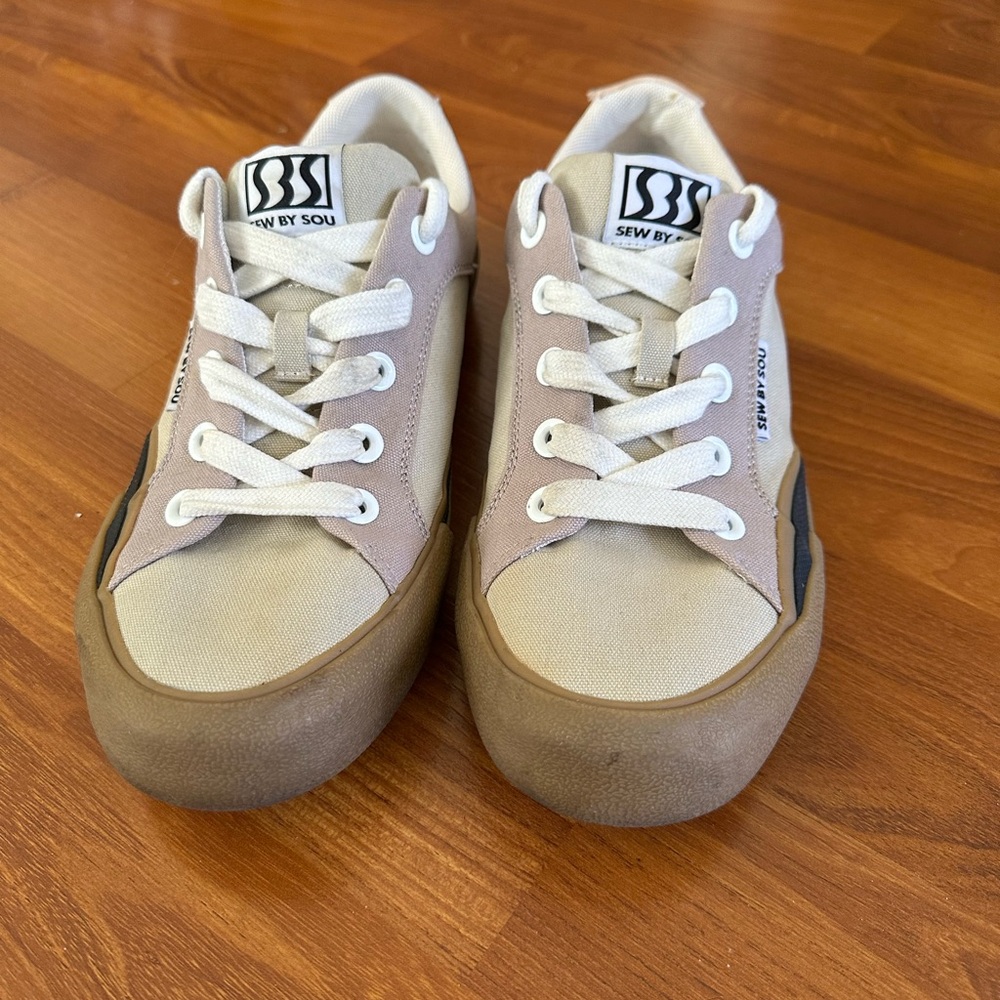 Sew By Sou Skate Board Sneakers in Color Cream/Beige/Brown Size US 10